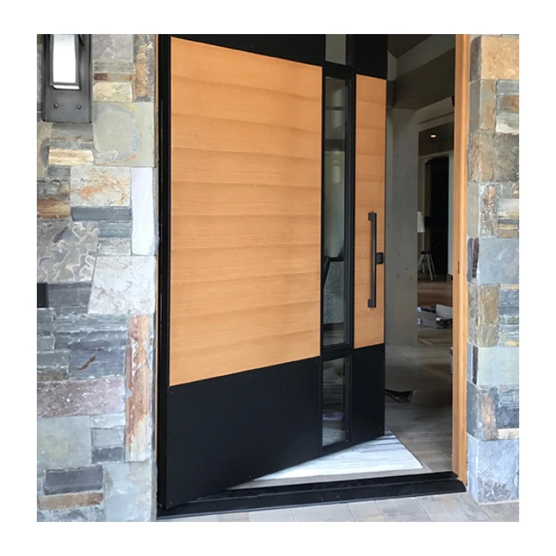 Durable steel-wood combination pivot door Durable steel-wood combination structure stability
