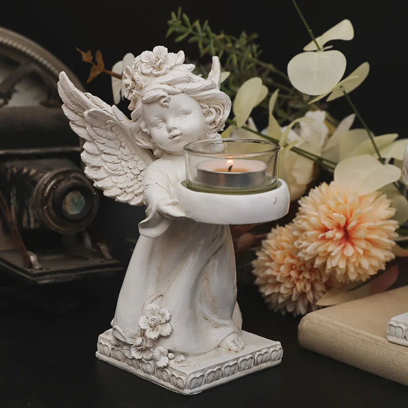 Decorative Angel Candlestick Poly Resin Candle Holder Candle Stand for LED & Wax Candles for Christmas