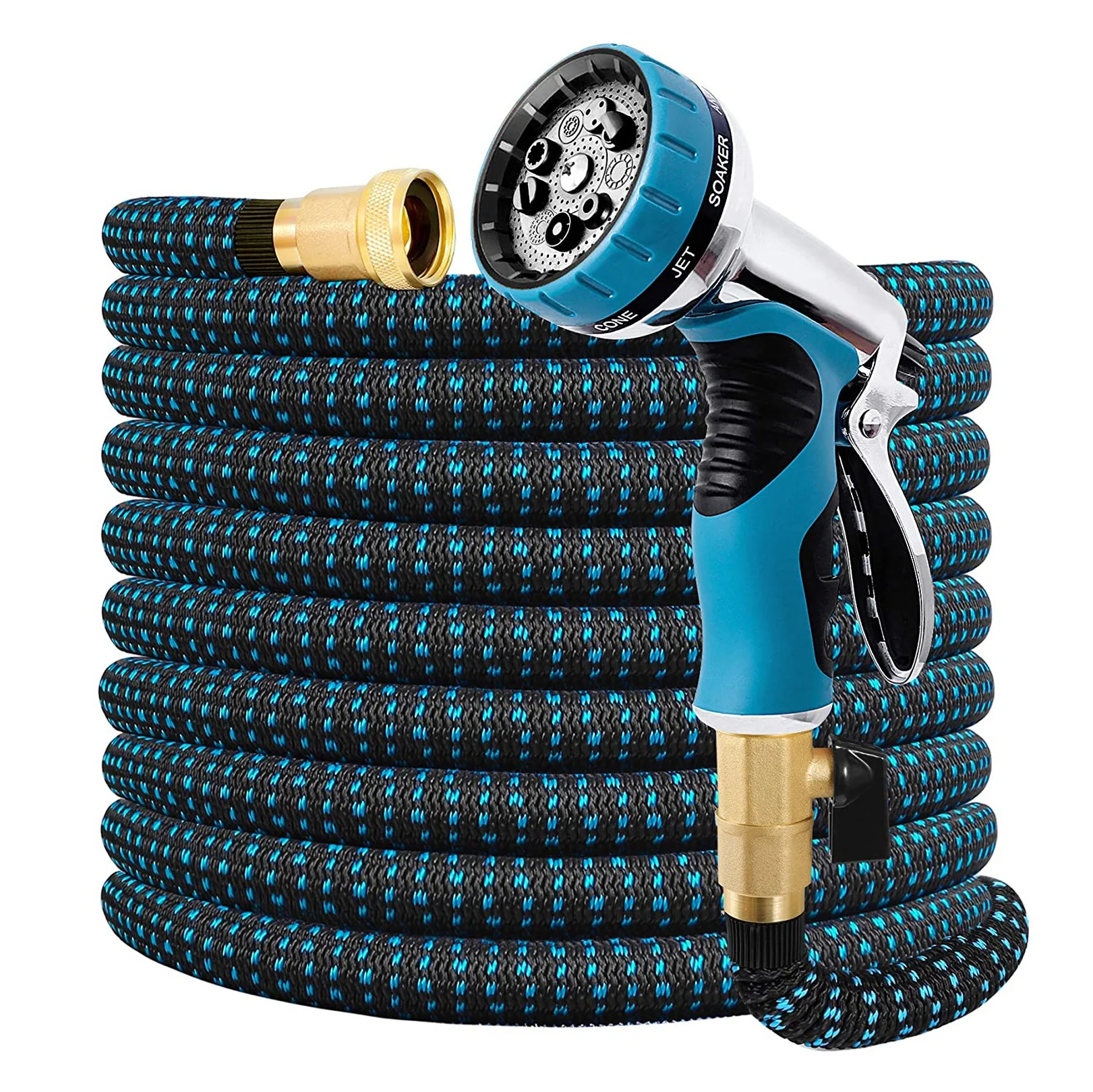 Portable Water Hose 9 Function Nozzle Strength Polyester Fabric Garden Tools Expandable Garden Hose with Brass Connectors