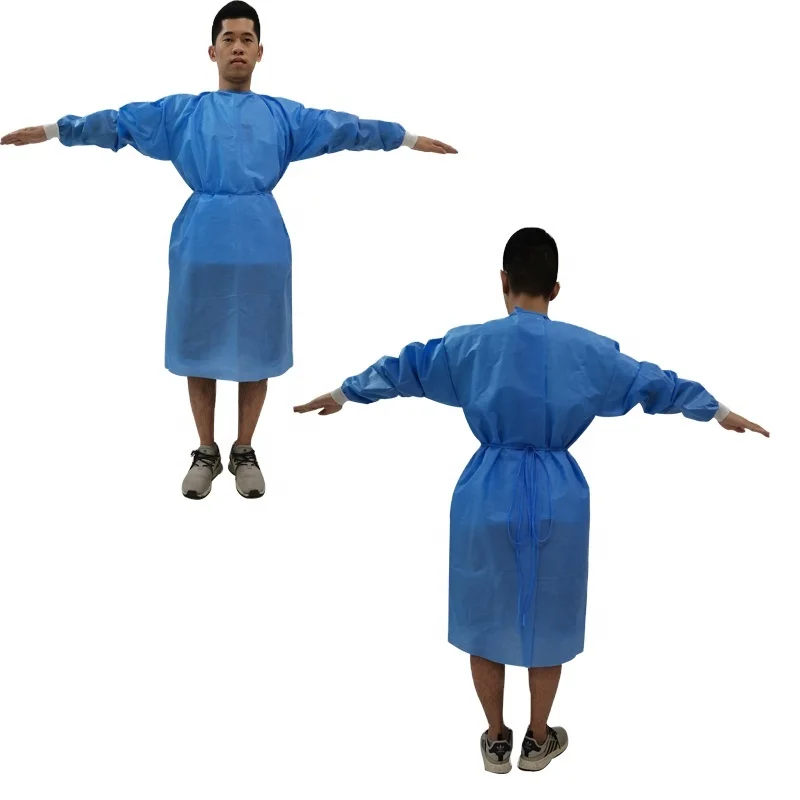 Factory directly LEVEL 4 disposable non woven fabric blue gown with cuff SMS Dust and Waterproof Workwear EN13795