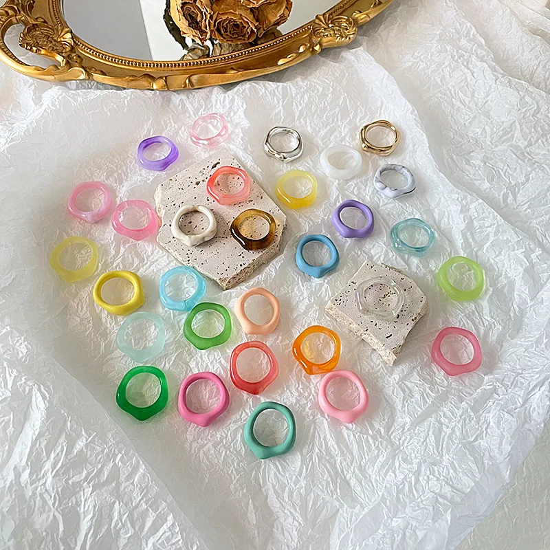 Wholesale Simple Resin Ring Ins Style Candy Color Ring  Hot Selling Students Cute Ring