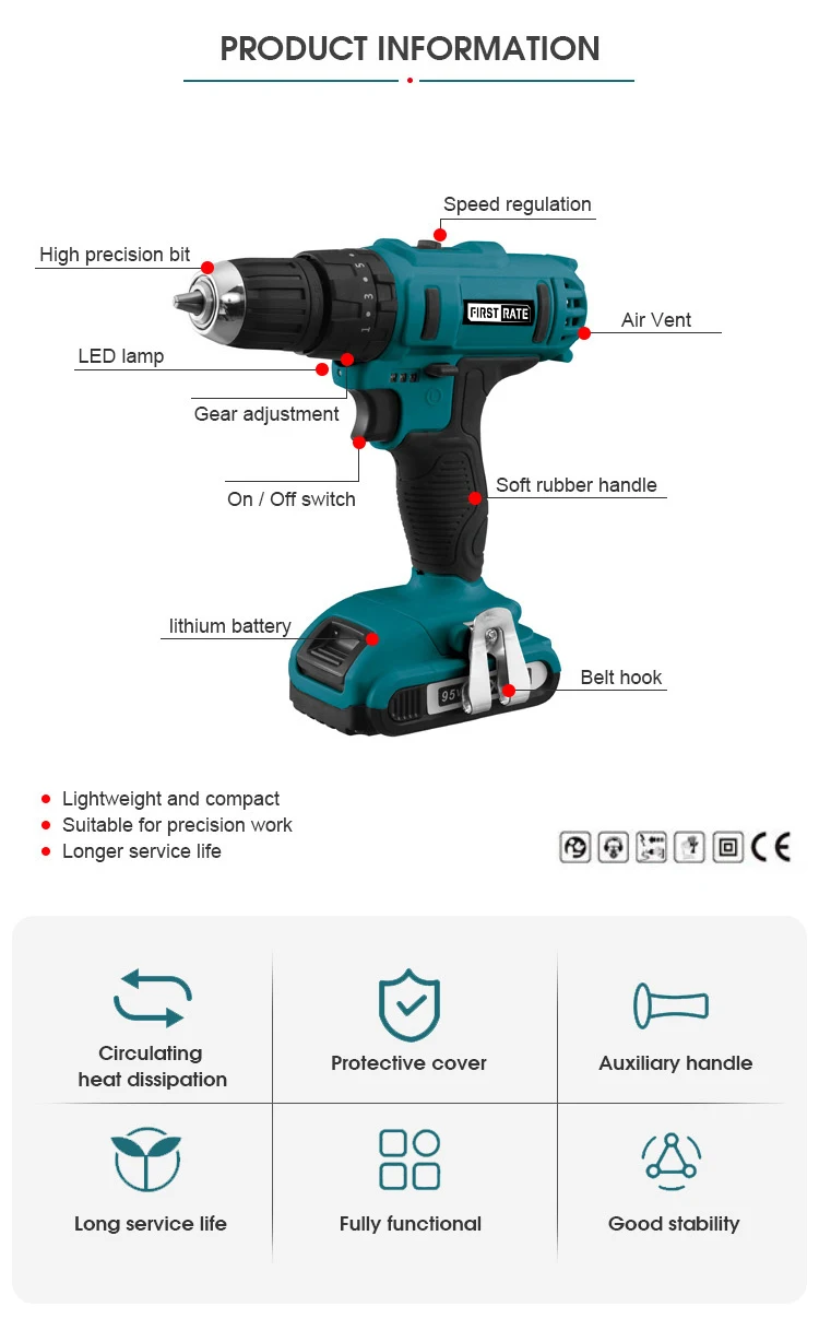 Lithium Battery Electric Drill 21V Cordless Drill with 2 0AH Li Ion Battery Industrial Battery Cordless Drill China Max Metal