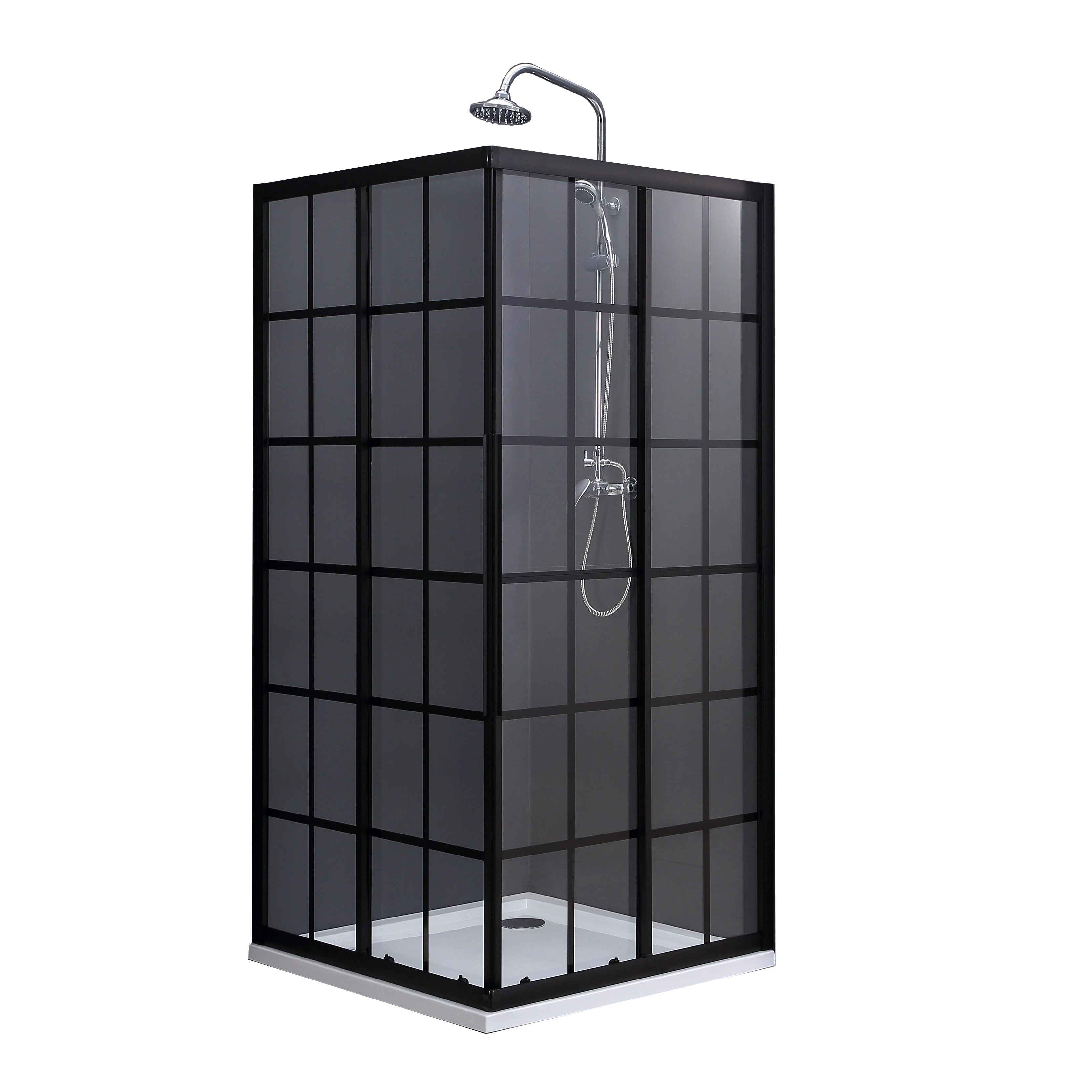 800x800mm Transparent and Black Printing Tempered Safety Glass Sliding Door Shower Cabin Room