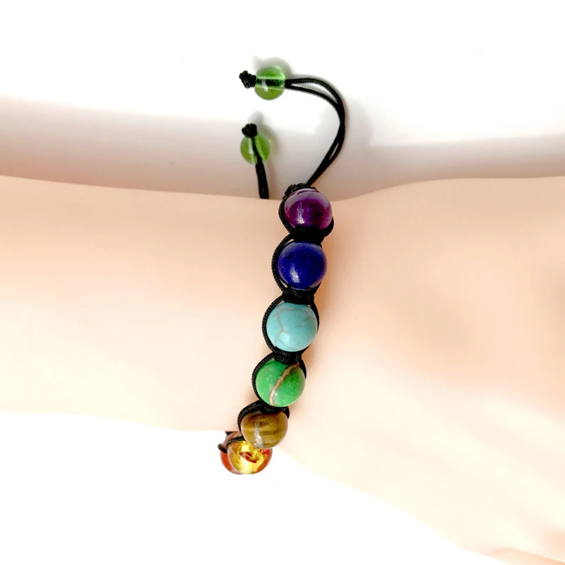 Fashion 8mm Chakra Healing Stone Balance Beaded Warp Bracelet Braided String Crystal Adjustable Bracelet For Women Girls