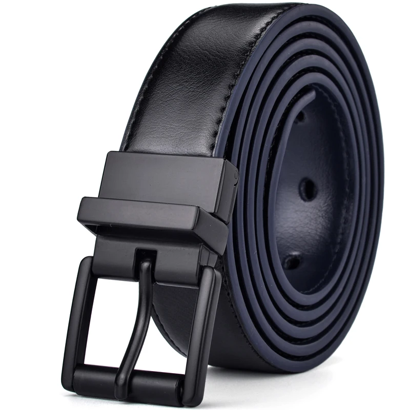 New Female Leather Belt  2.8CM Black and Blue Reversible Genuine Leather Belts for Women with Rotated Buckle