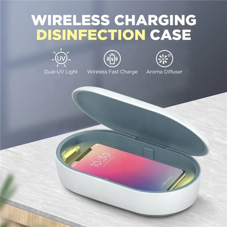 
Portable UVC Box Ozone Ultraviolet Disinfection UV Sterilizer with Wireless Charger LED UV Light Sanitizing Box UV Sterilization 