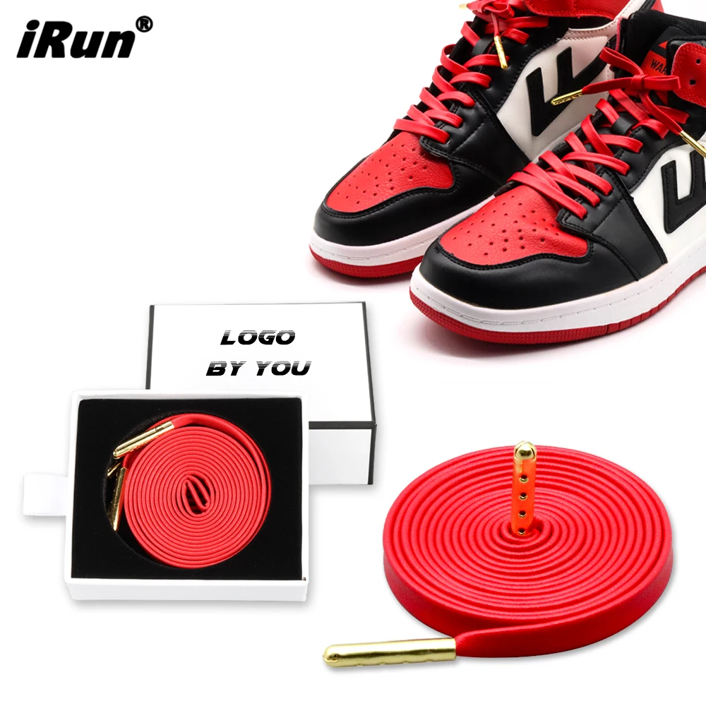 iRun Premium PU Waterproof Replacement Flat Luxury Leather Shoelaces Synthetic Leather Shoe Laces with Gold Tips