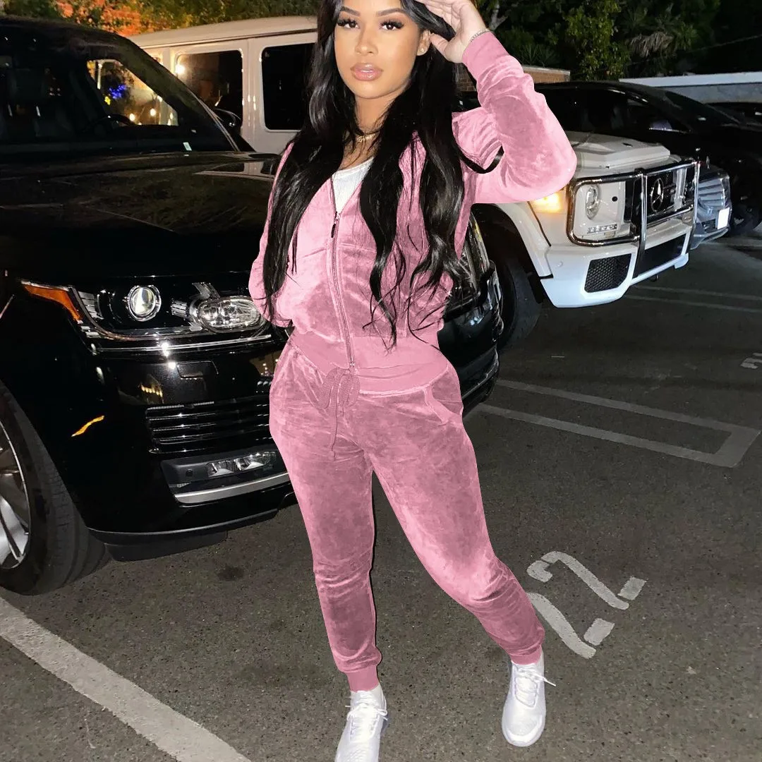 X01217S 2020 женский осенне-зимний новый Корейский Бархатный повседневный комплект из двух предметов с карманом