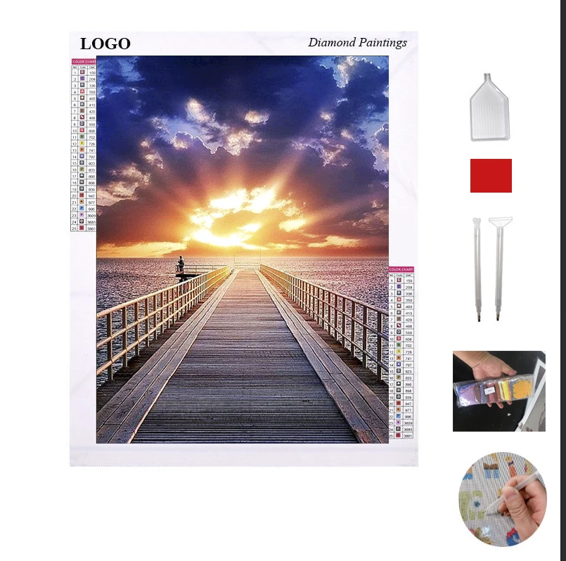 Low moq custom high quality full painting 30x40cm easy landscape painting diamond art kits 5d sunset painting for living room