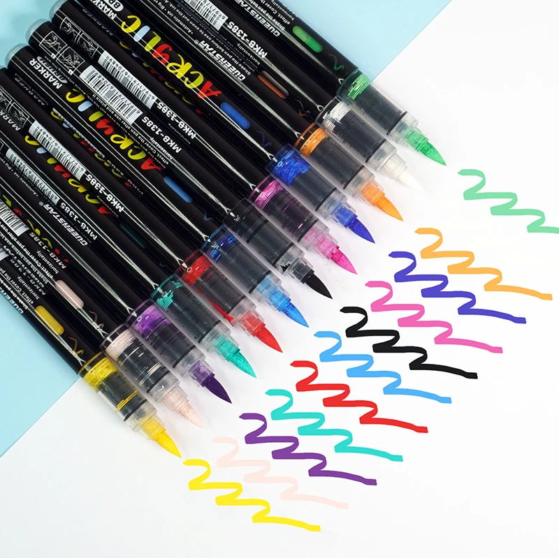 2024 straight liquid marker set 12 Colors soft head brush tip acrylic paint Marker Pen for DIY art Drawing wholesale