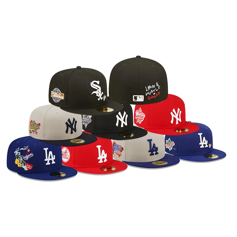 Wholesale Stock American Popular Sell Patches Embroidery Logo 6 Panel Cap Hat Custom Hats MLB Baseball Gorras Fitted Hat