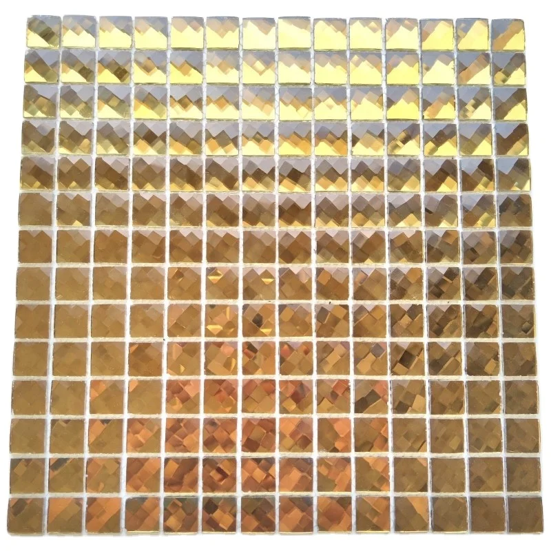 Gold Diamond Beveled Square Mirror Glass 13 Face Mosaic Tile