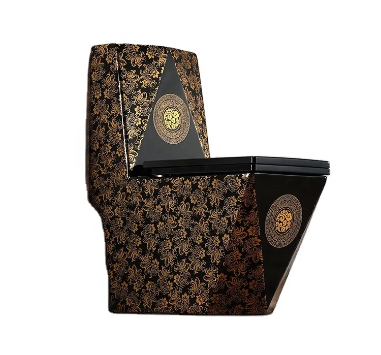 
Bathroom Black golden luxury one-piece washdown siphonic ceramics toilet commode 