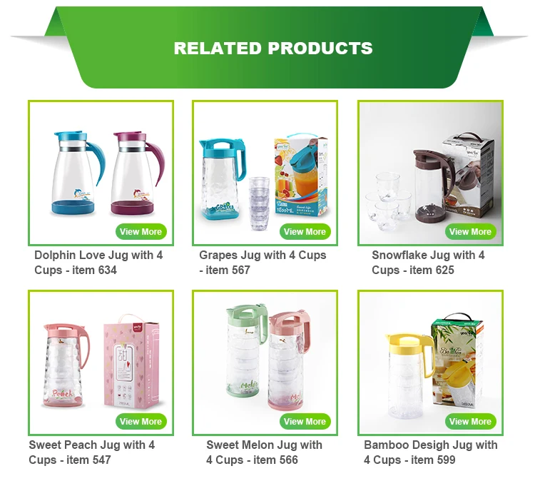 New Design High Quality Plastic Water Pitcher Jug with Cups Set
