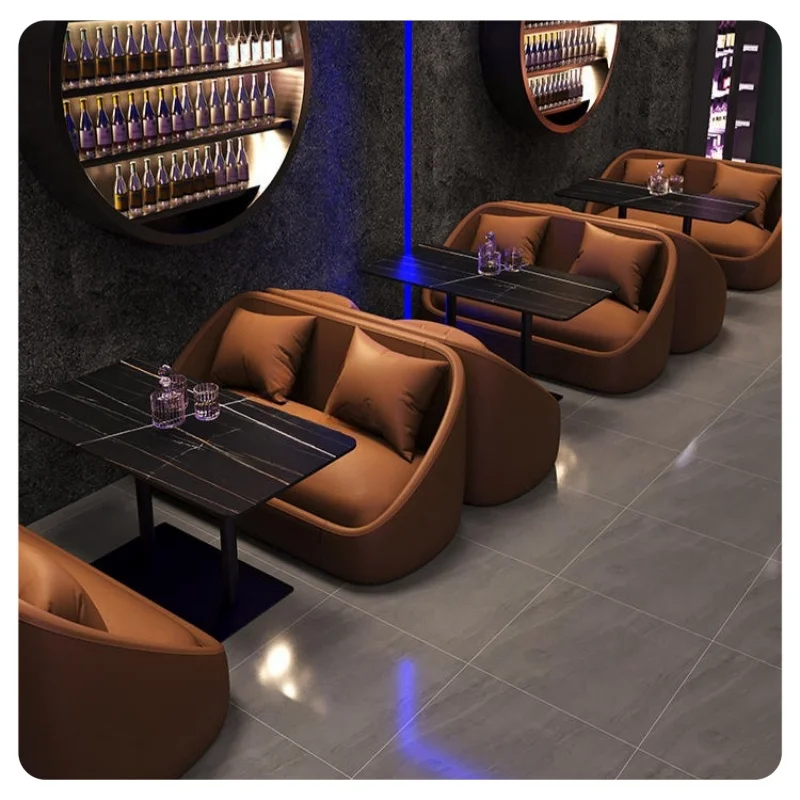 New  custom bar KTV sofa card seat round edge rock slab table