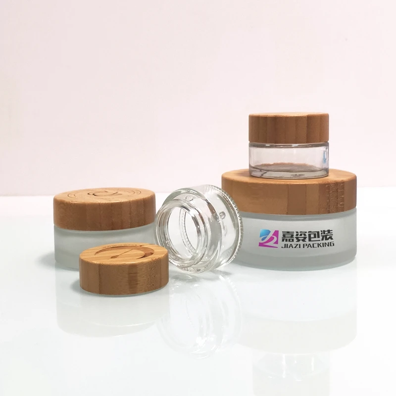 Factory price Wooden bamboo lids glass jars container 30ml 50ml 100ml 120ml bamboo cosmetics containers