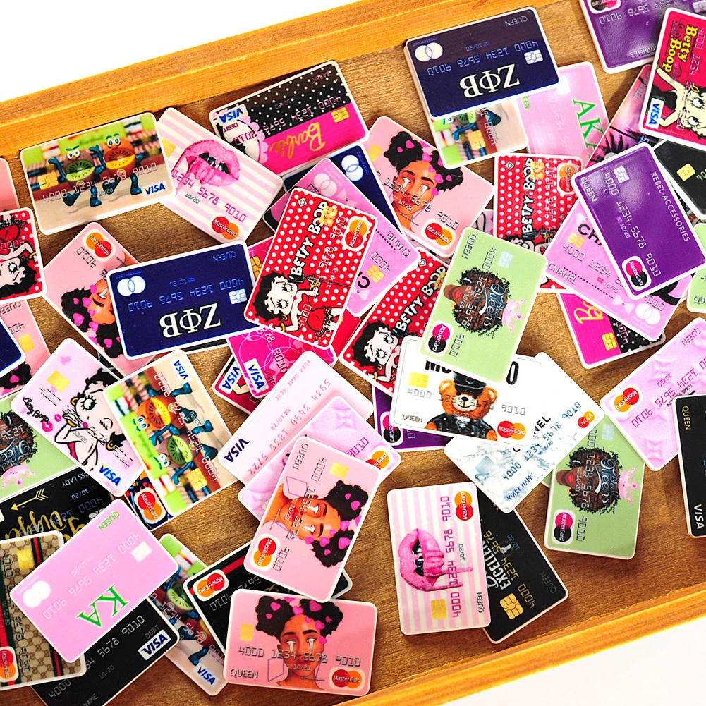 Random Mixed Designer Credit Card Planar Resin 43X27mm for DIY Bracelet Decorations