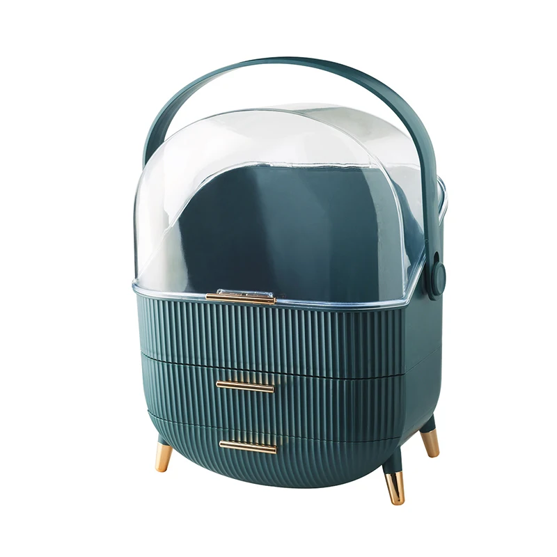 Cosmetic Storage Box Large Dustproof Makeup alat solek Skincare Case PortableHandle Desktop Beauty Organizer drawer