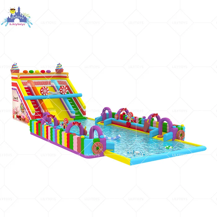 Надувная водная горка candy land park на земле с бассейном большие надувные водные игрушки для детей и
