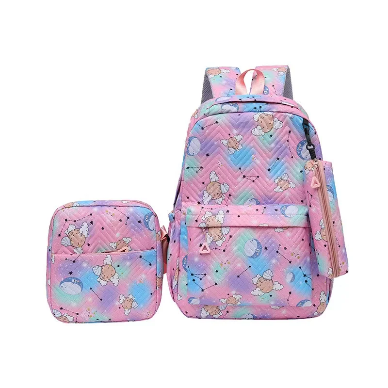 New high capacity OEM Cartoon quilted Kids Backpack set cute printed schoolbag with lunch box for boys and girls