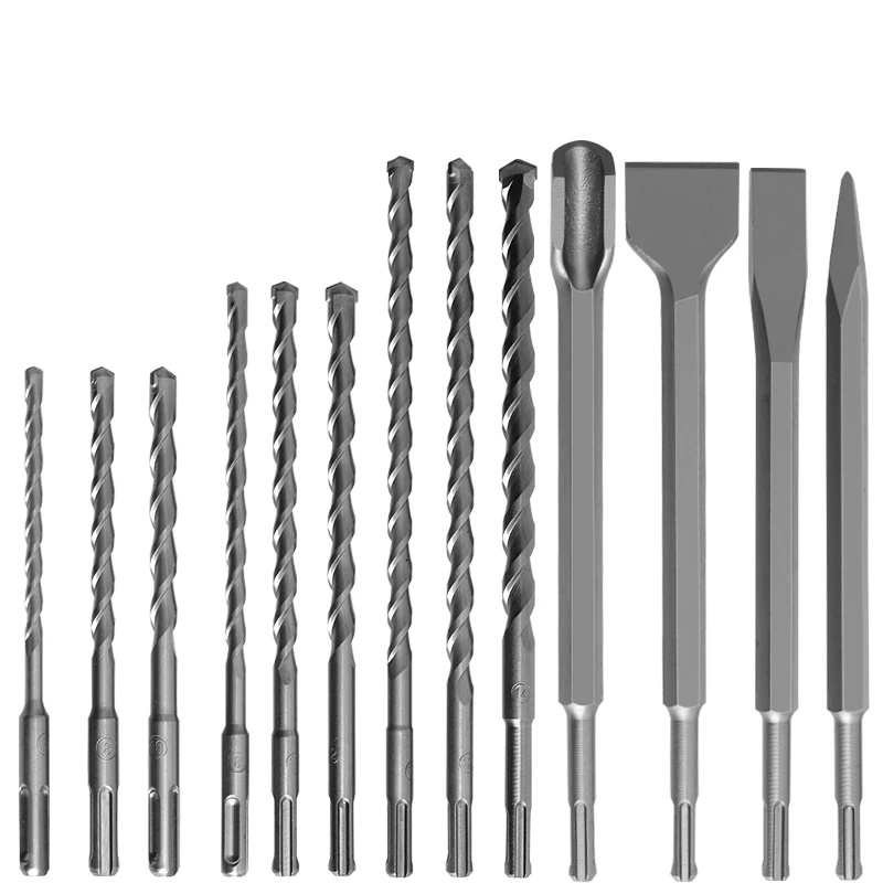 13pcs Diamond Drill Bit Set SDS Plus Hammer Drill Bits & Chisel for Masonry Concrete Work Twist Processed Kit