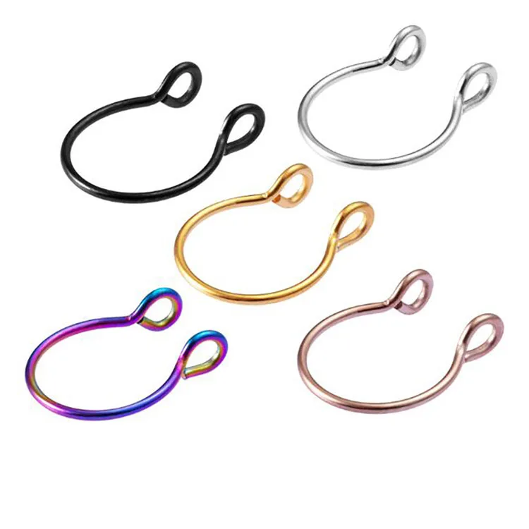 Wholesale Stainless Steel Faux Nose Rings Piercing Hypoallergenic Small Thin Septum Non Piercing Clip On Nose Hoop Ring