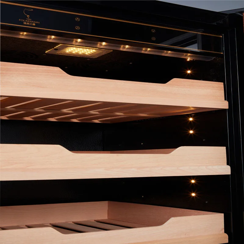 Black Aluminium Beech Wood Shelf 300 Count Cigar Digital Display Cabinet Box Electric Cigar Humidor