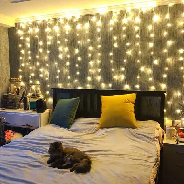 Customized led window curtain string lights light fairy waterfall free example