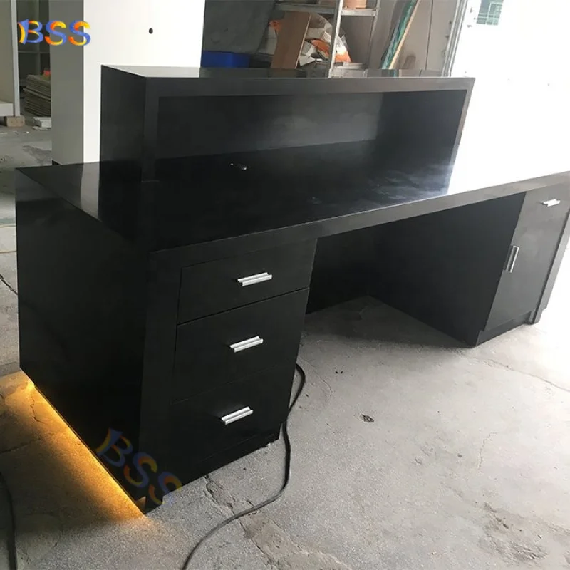 Modern Industrial Black Marble L Shape Office Front