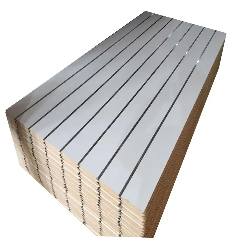 15mm 16mm 18mm wood mdf plywood slatwall panel slat wall with groove Melamine Slotted MDF has inserted metal