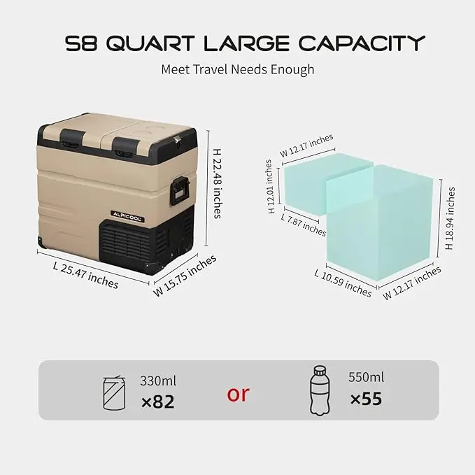 TA35 12V/24V Portable Dual Zone Shockproof Car Fridge Freezer Durable Solar Panel Refrirator Cooler Box for Boat Car