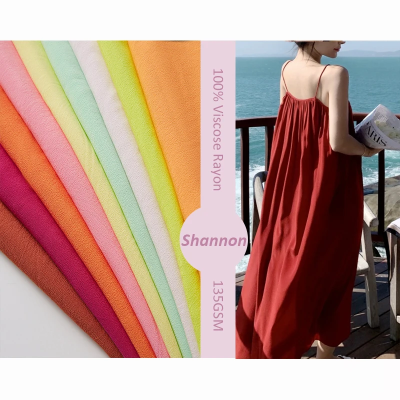 Stock Lot Free sample NO MOQ rayon viscose fabric solid dyed poplin crepe fabric for dress