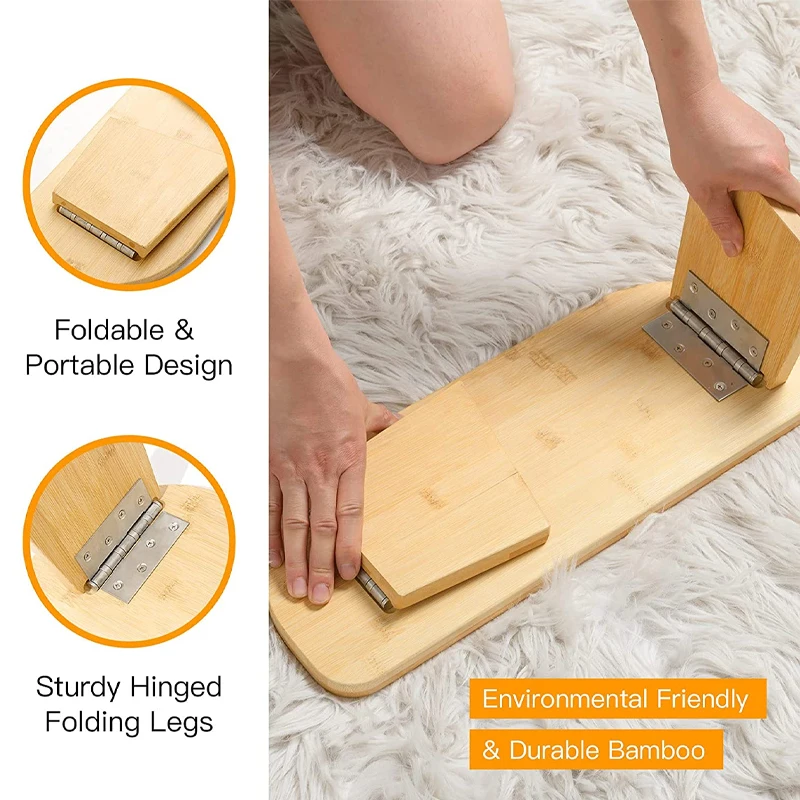 Portable Folding Ergonomic Yoga Bench Bamboo Meditation Bench with Hinged Folding Legs