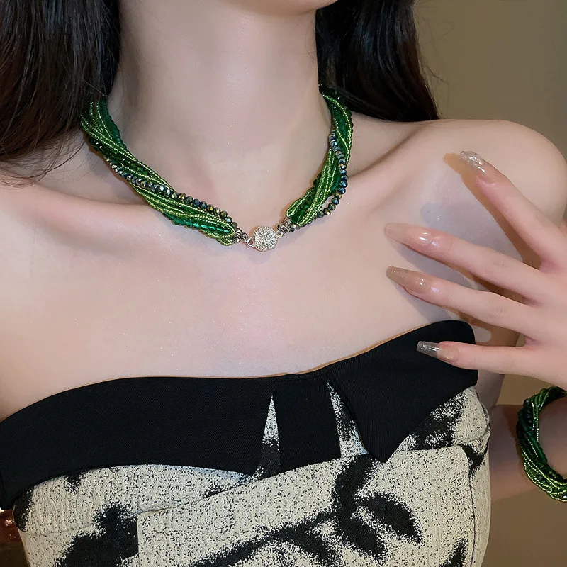 Diamond Set Multi-Layer Fashion Jewelry Necklace Bracelet Wrapped Crystal Design