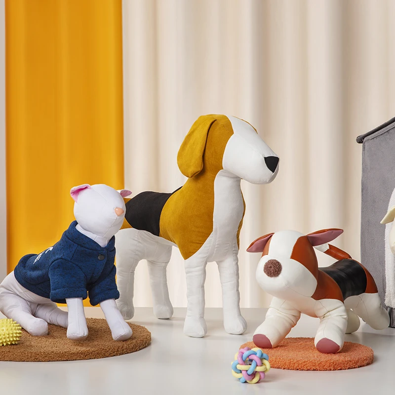 BJW-PJ Soft Dog Models PU Leather Cotton Stuffed Dog Mannequins Pet Shop Display Mannequins
