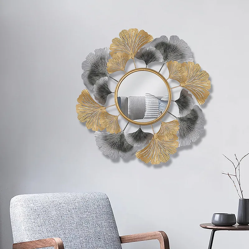 Interior Decoration Modern Classical Bedroom Custom Decorative Wrought Iron Metal Art Hanging Wall Mirror