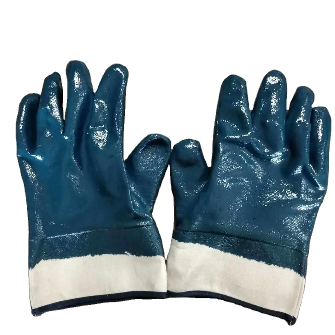 Полностью двойные синие нитриловые защитные рабочие перчатки с нитриловым маслом
