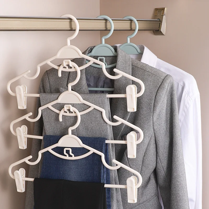 Hangers with Clips Adults White Clothes Hangers for Closet Thin Stackable Hangers Space Saving Non-Slip