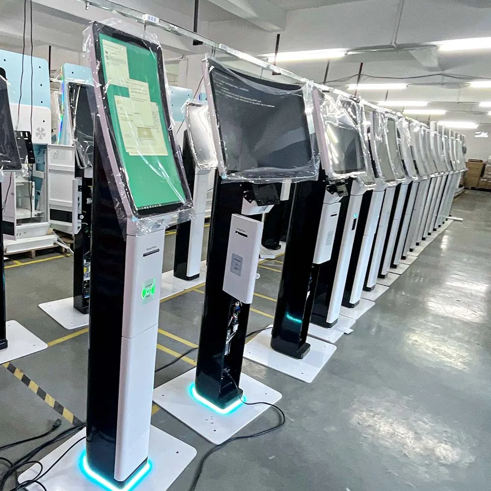 Custom led light color design qr barcode scanner rfid nfc card reader 23.6/32 inch touch screen monitor for self-service kiosk