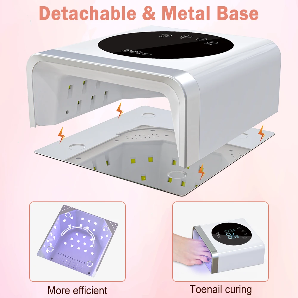 Powerful 72W Dual LED/UV Nail Curing Lamp Removable Mental Base Nail Dryer for Gel Polish Nail Equipment for Salon and Home