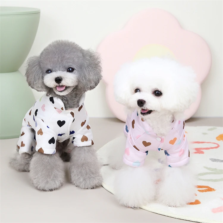 Lovely Heart Pattern Winter Dog Coat Four Legs Dog Jumpsuit Indoor Dog Overall Cheap