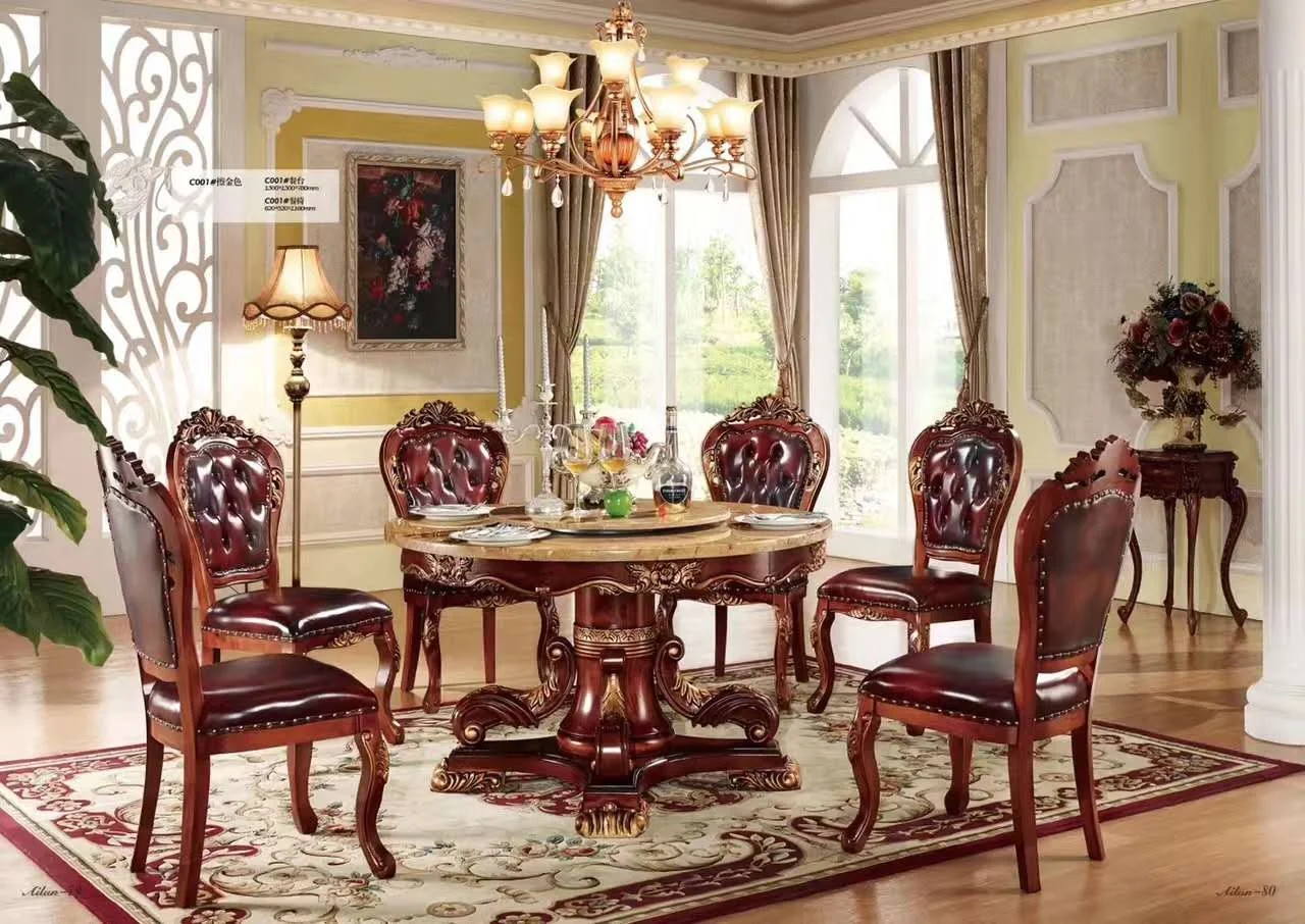 Luxury European Classical Carved Marble Circle Table by China Manufacturer for Antique Wood Hotel Restaurant Dinningroom Hall