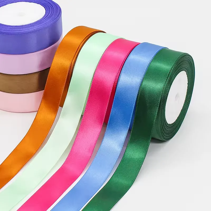Directly Factory Manufacture Woven Edge Polyester Tape Double Sided Woven Edge Satin Gift Ribbon For Boxes Packing