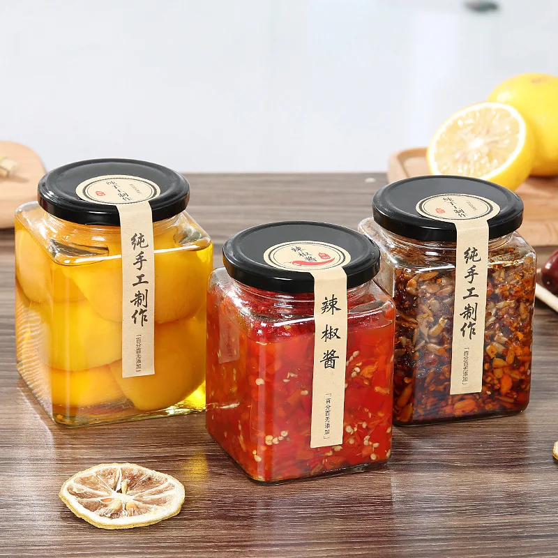 Wholesale empty square glass jars with metal lid