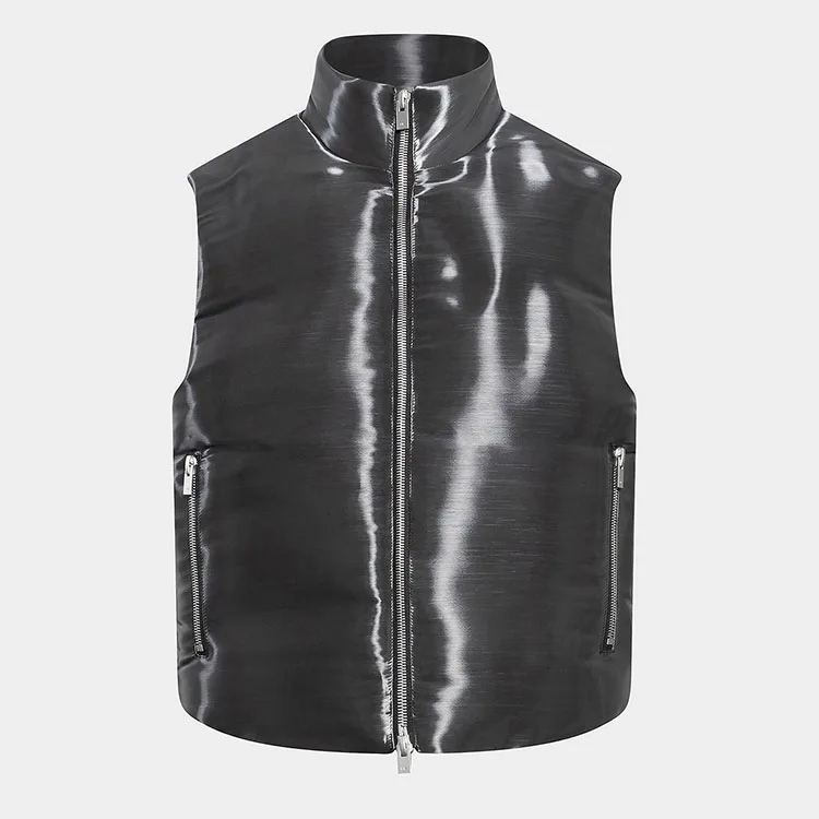 Custom Crop Fit Zipper Puffer Quilted Liquid Metal Down Vest Men