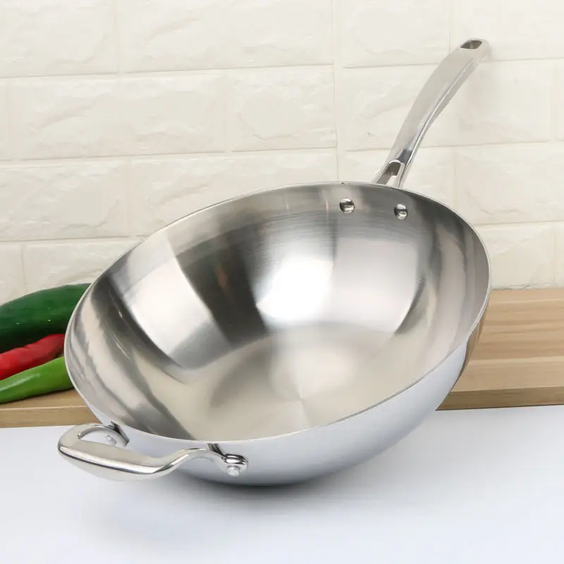 304 stainless steel wok three-layer steel no oil smoke no coating non-stick cooking