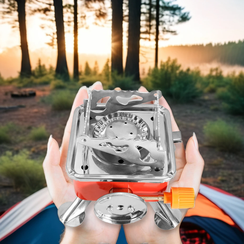 Portable Outdoor Mini Square Gas Stove Foldable Card Design for Camping