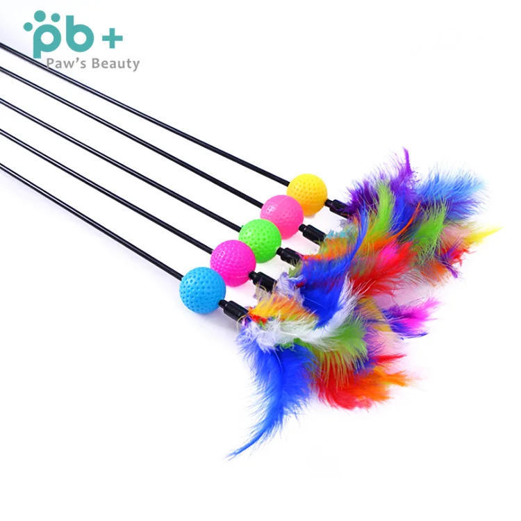 
natural eco friendly feather teaser durable pet dog toys 