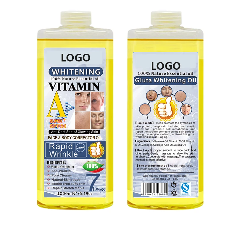 OEM Large capacity 1L gluta oil high concentration skin whitening massage salon skin whitening oil gluta