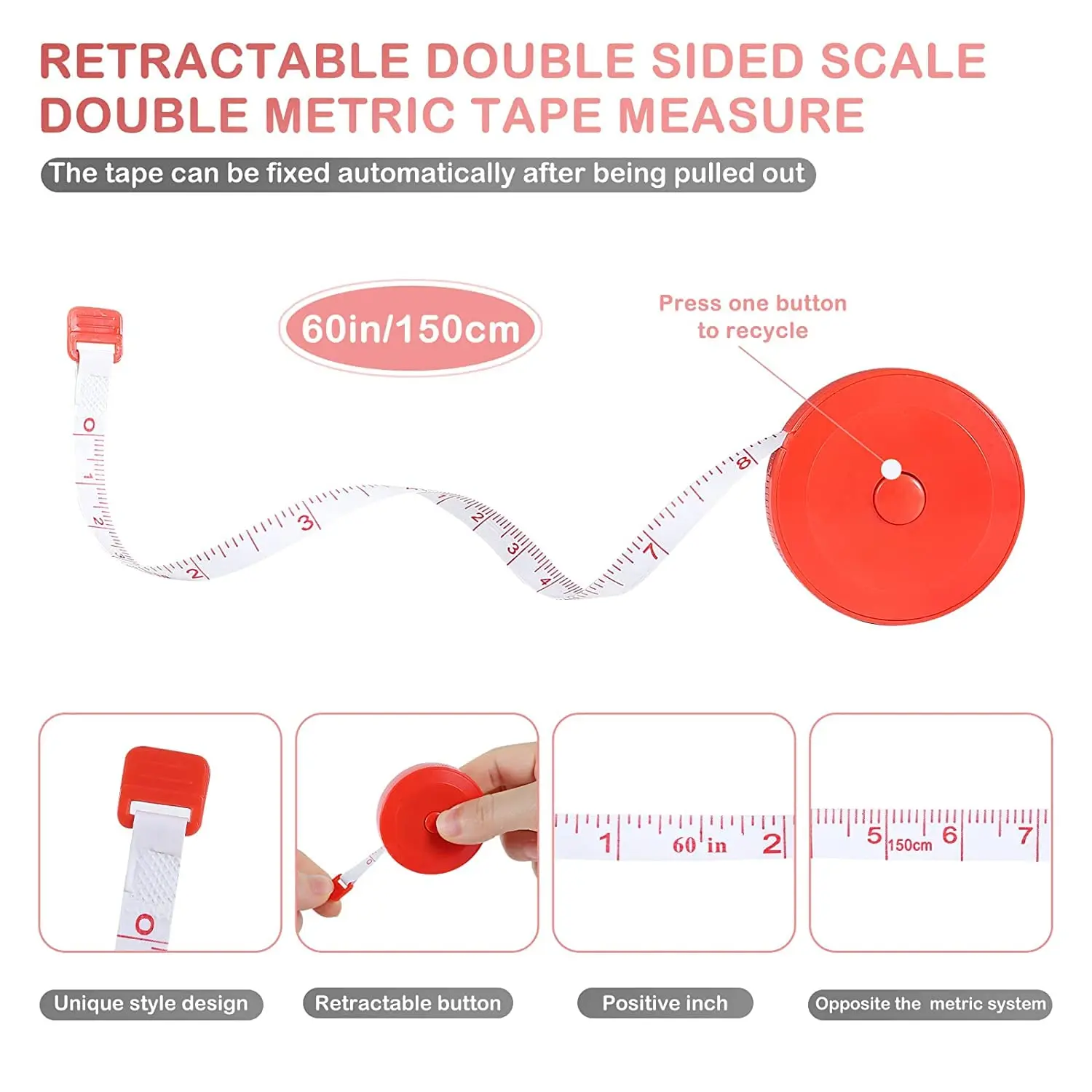Custom Logo 60-Inch/150cm Double-Scale Metric Tape Measure ,for Body Measuring Sewing